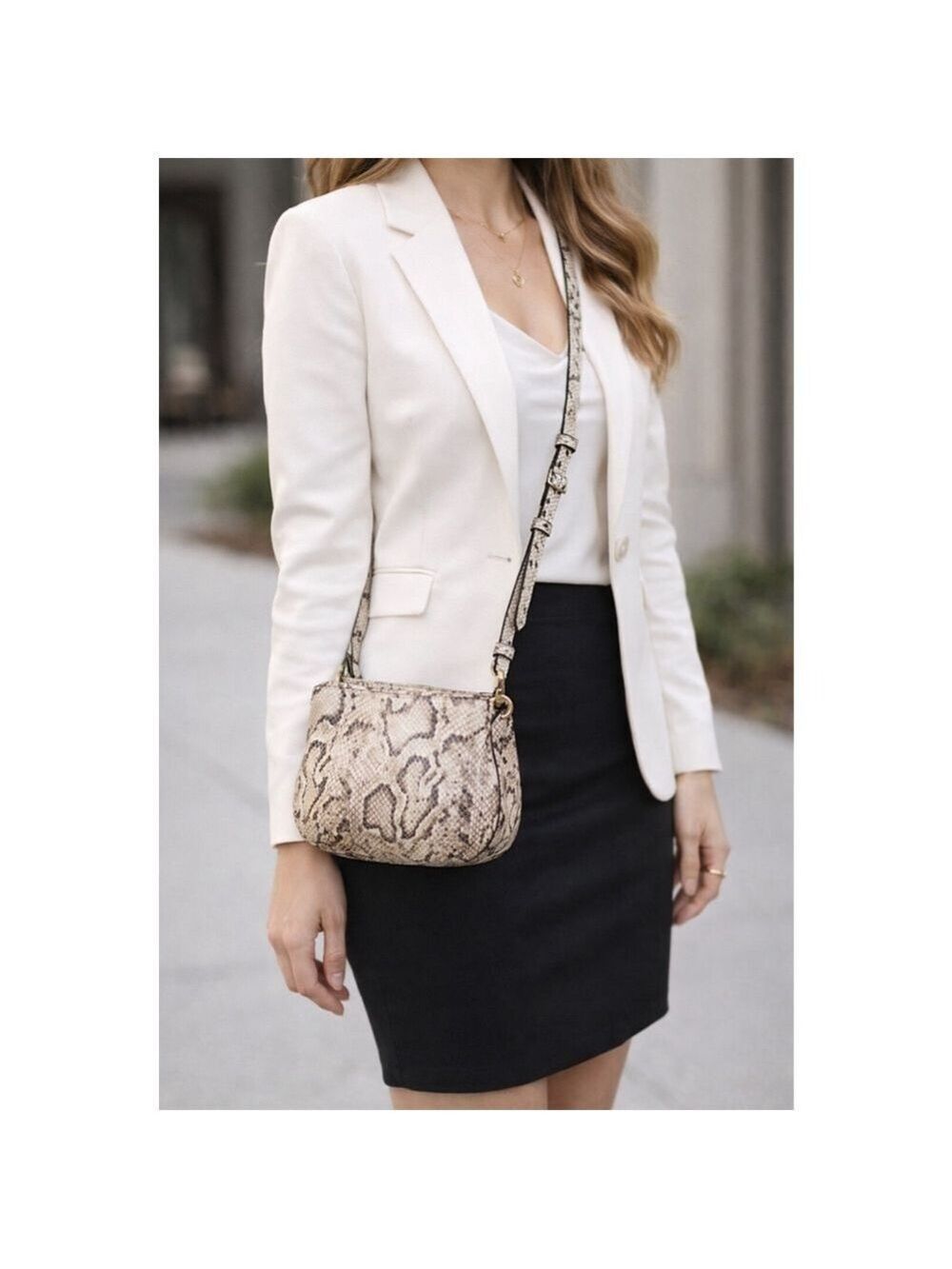 Vince Camuto Caia Snakeskin Leather Crossbody Bag Oatmeal